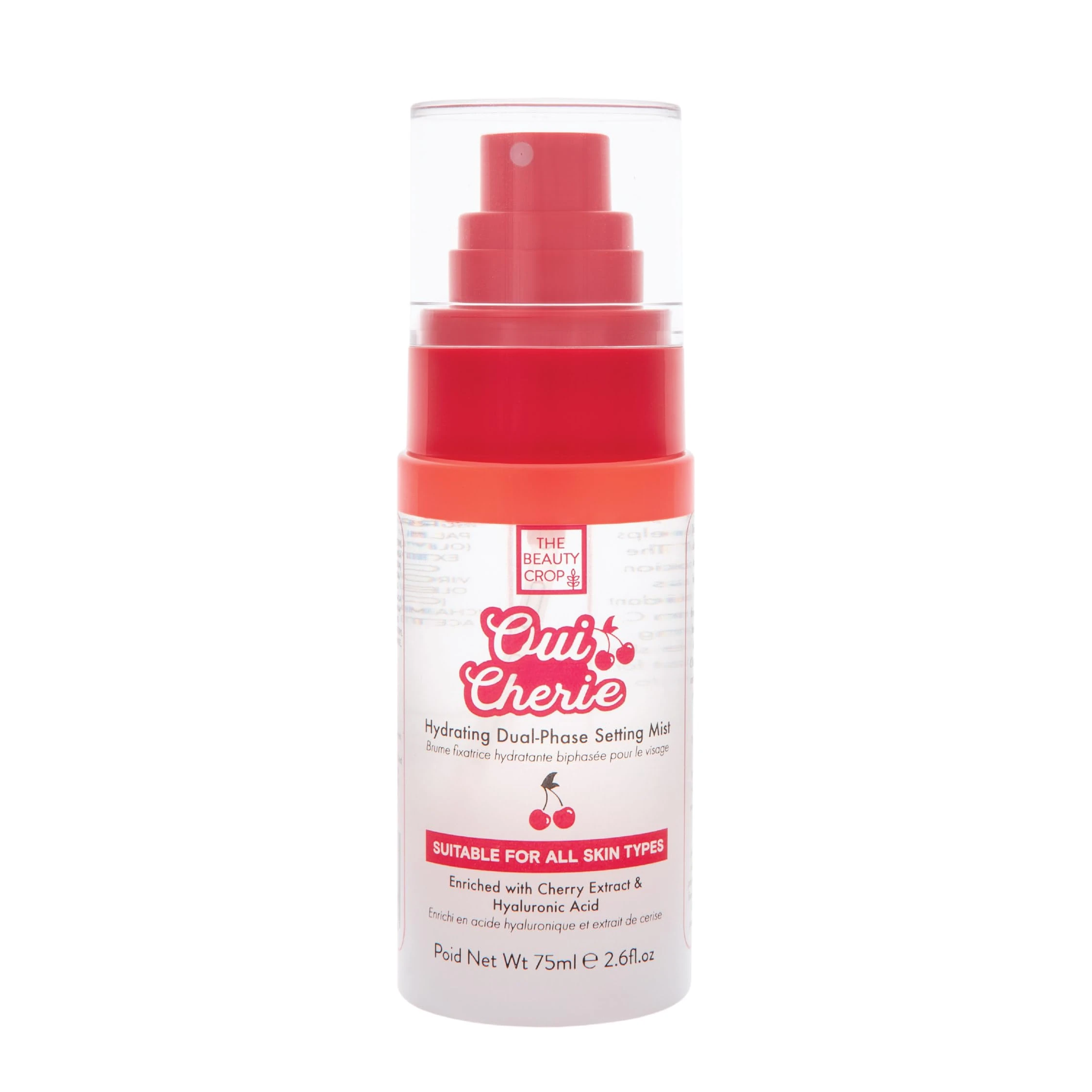 The Beauty Crop Oui Cherie Mist - Hydrating Dual-Phase Setting Spray with Cherry Extract and Hyaluronic Acid, Vegan Friendly - 75 ml