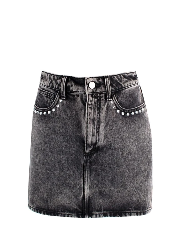 Alessandra Rich Pre-Loved Washed Black Denim Mini Skirt