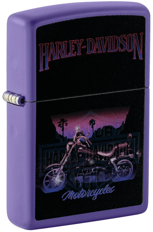 Zippo Windproof Lighter, Harley-Davidson, Purple Mat, Black Light, Refillable, Reusable, Windproof Design, Gift Box, Made in USA - Image 1