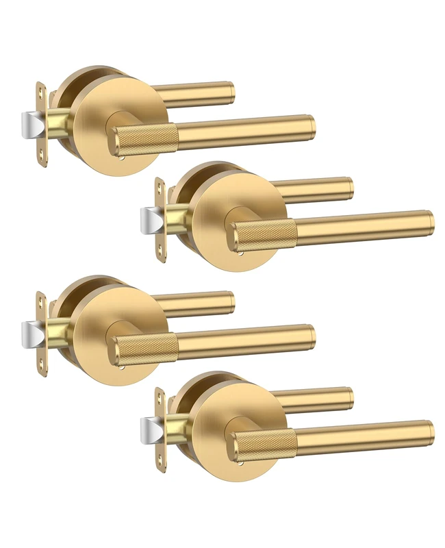 Asidrama 4 Pack Champagne Bronze Privacy Door Handles, Door Lever with Door Knobs Indoor for Bedroom or Bathroom, Heavy Duty Door Handles Interior with Locks for Left Right Sided Doors