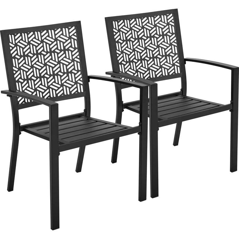 Yaheetech Black Outdoor Dining Chairs Set of 2 with Armrests and Backrest, All Weather Steel Bistro Chairs with Heavy-Duty Metal Frame for Garden, Lawn, Porch, Backyard Pool - Image 1