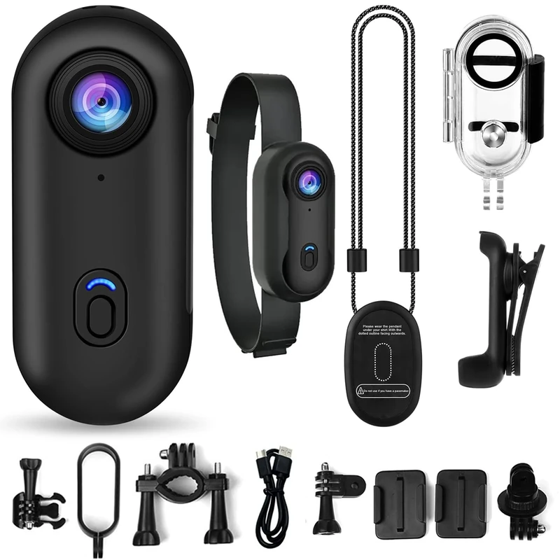 Gosnap Camera, Nexo25 Camera - Motiontrail Cameras, 4K Thumb Action Cameras, Wearable Action Body Cam, 170° Wide Angle Mini Body Cam with Audio and Video Recording for Cycling, Pet (Black, 1080P)