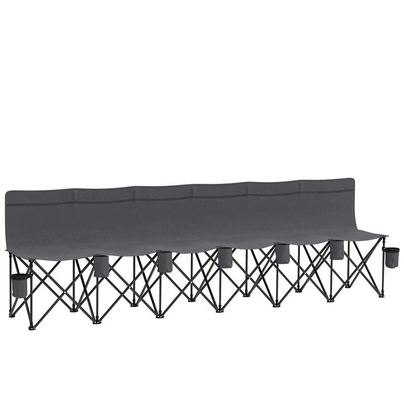 Outsunny 6 Seater Folding Bench, Outdoor Camping Chair Portable Sports Spectator Chair with Metal Frame, Cup Holder & Carry Bag, Charcoal Grey