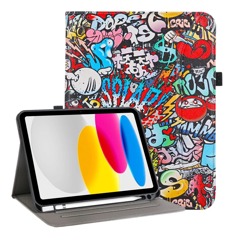 Vakarey For iPad A16 Case 11 Inch 2025,Cover For iPad 10th 11th Generation Case with Pencil Holder,Graffiti