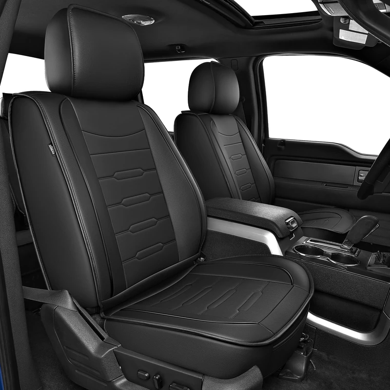 JIAMAOXIN Seat Covers for Ford F150 2009-2025 - F250/F350/F450 2017-2025: 5 Seat Full Set Faux Leather Truck Seat Covers Car Cushion (5 Seats,Black)