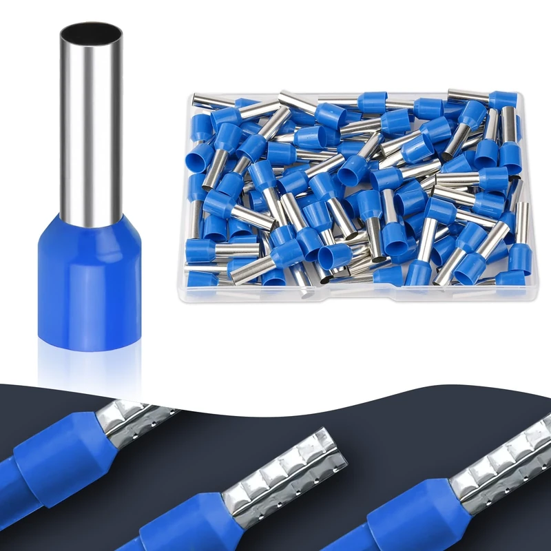 Flintronic 100Pcs Wire Ferrules kit, Electrical Connectors, Wire Terminal Ferrules Crimp Connector, Insulated Cord Pin End Terminal Crimp Ferrules Kit with Portable Box, E16-18 16m㎡ (Blue)
