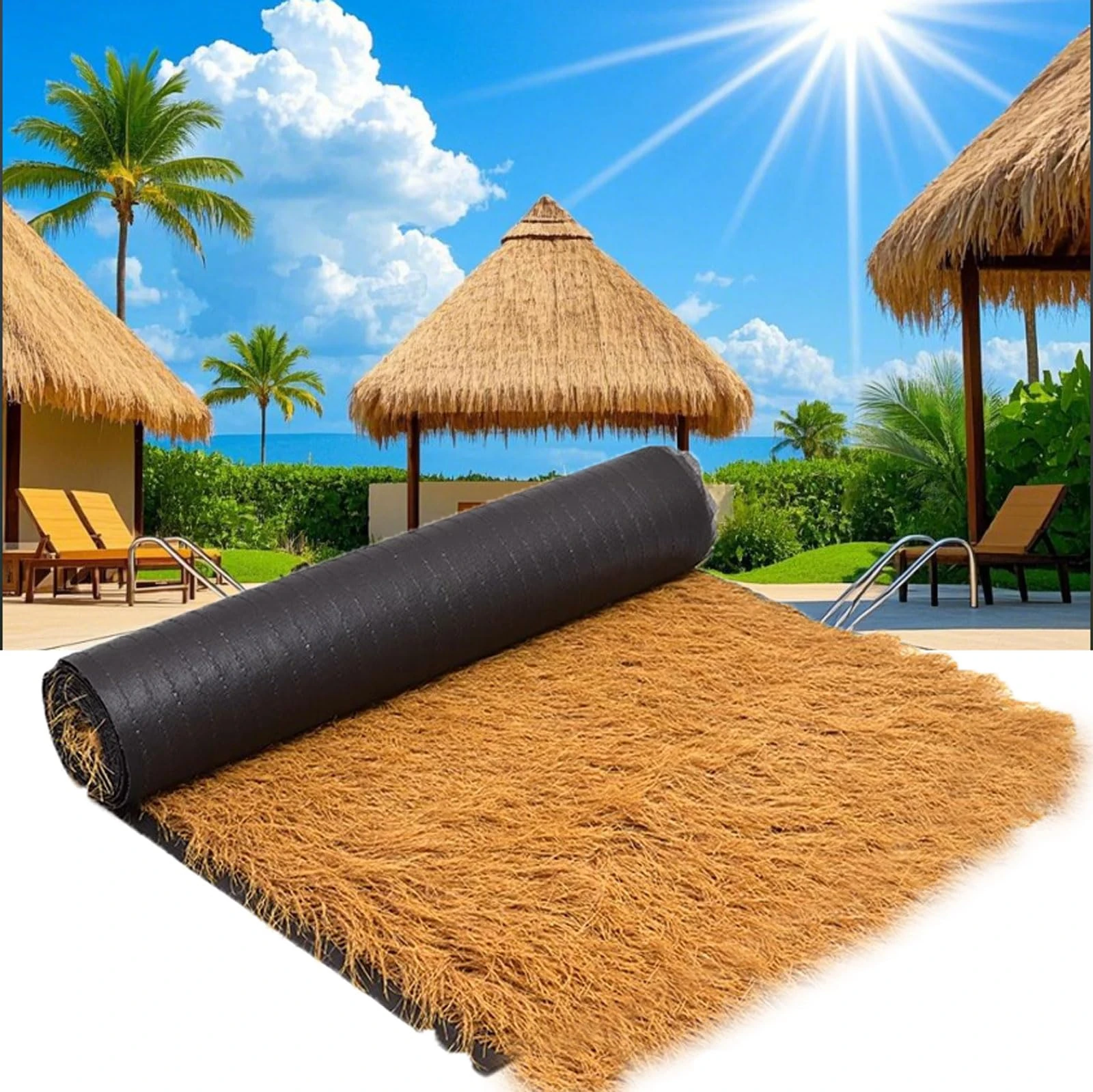 BXZAY Artificial Thatch Straw Roof Roll,Thatch Roofings for Tiki Bar,Synthetic Thatch Grass Roof for Shed Decor,Mexican,Palapa,Plam,Duck Blind Grass Decor,Waterproof,low Maintenance