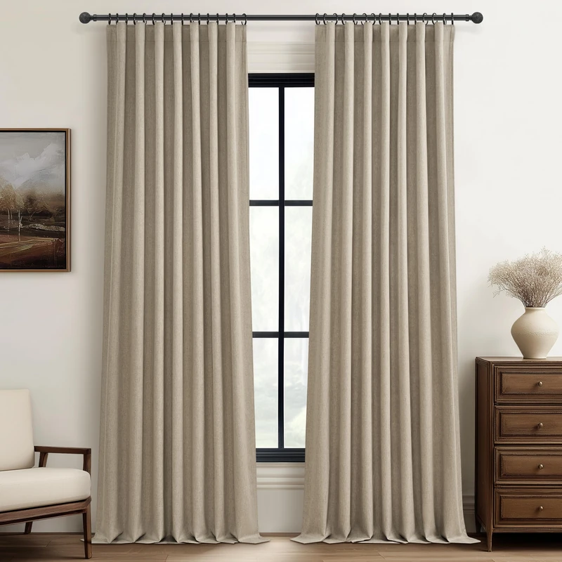 QJmydeco GreyBeige 108 Inch Curtains 2 Panel Set Burg Modern Decorative Dark Out Curtains for Bedroom Heat and Cold Blocking Window Coverings 9ft High Ceiling Drapes for Living Room with Hooks