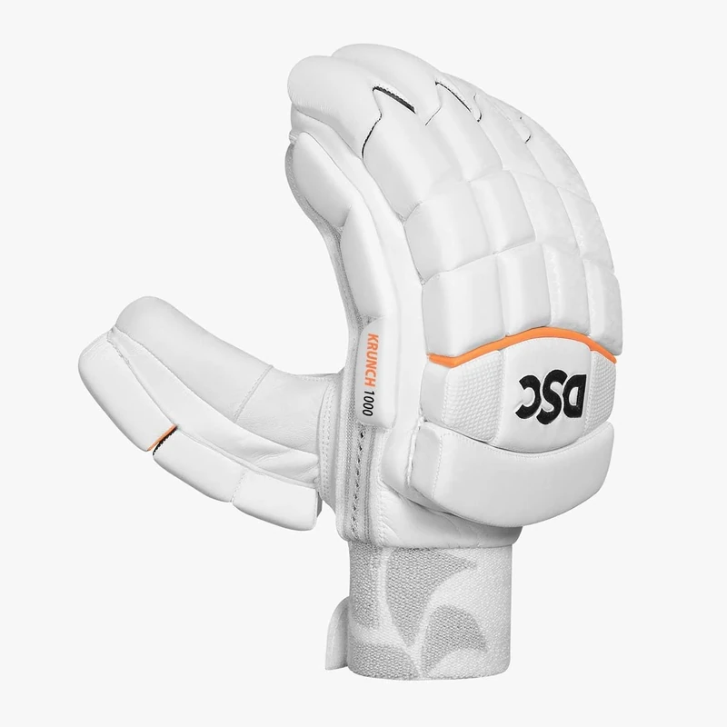 DSC Krunch 1000 Batting Gloves | Color: White | Size: Mens RH | Material: PU/Leather | For Men & Boys | Lightweight and Durable | Airflow gusset for ventilation | Better Protection