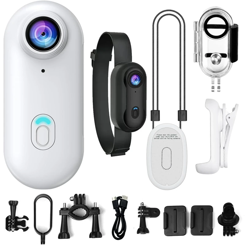 Gosnap Camera, Nexo25 Camera - Motiontrail Cameras, 4K Thumb Action Cameras, Wearable Action Body Cam, 170° Wide Angle Mini Body Cam with Audio and Video Recording for Cycling, Pet (White, 1080P)