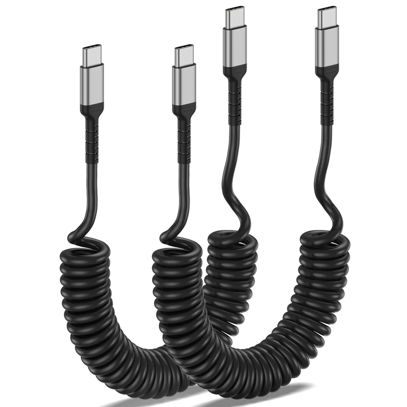 Coiled USB C to USB C Cable [0.3M~0.6M], 2 Pack Fast Charging USB C Charger Cable iPhone Cord for iPhone 15 16 Pro Max Samsung Huawei Xiaomi Google Oneplus