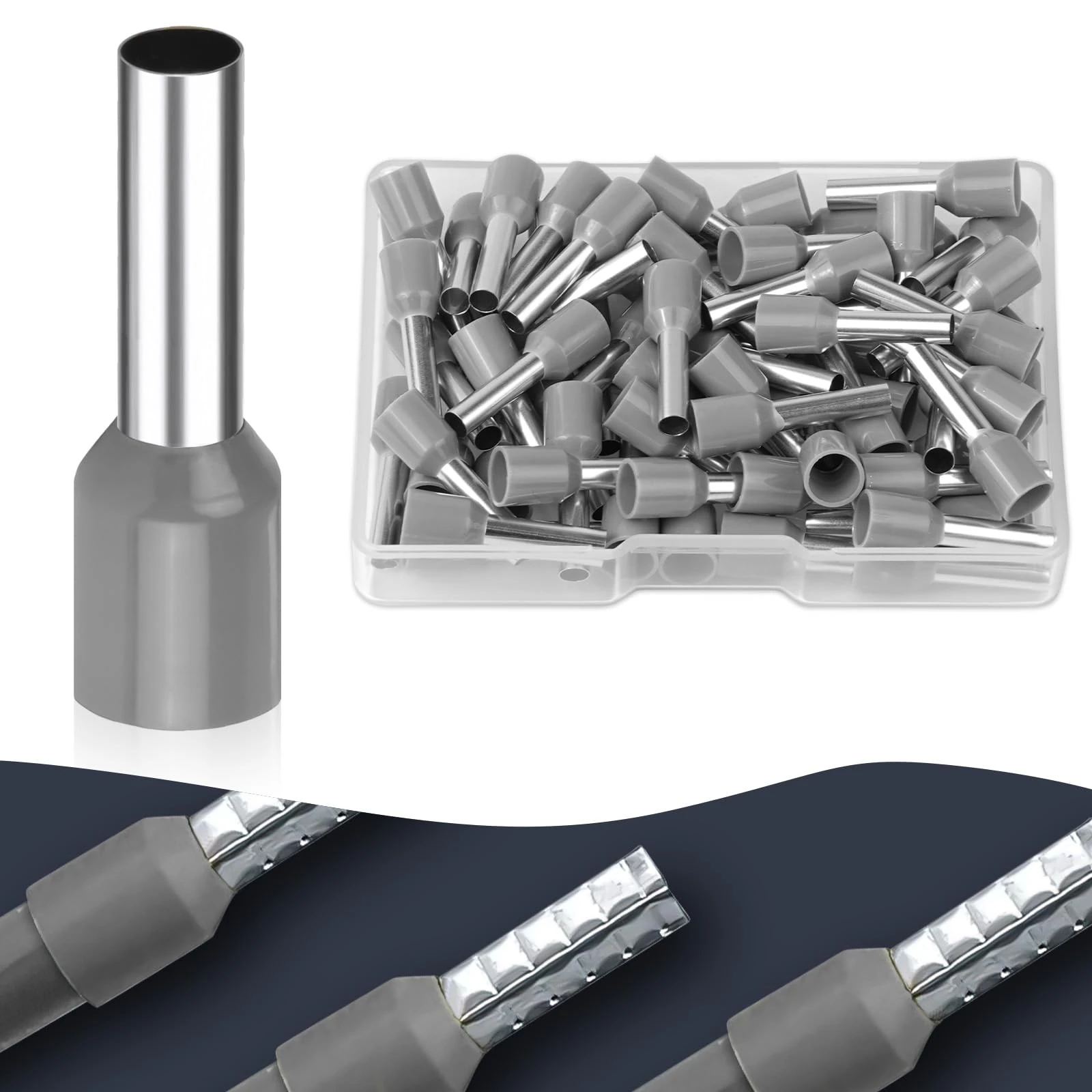 Flintronic 100Pcs Wire Ferrules kit, Electrical Connectors, Wire Terminal Ferrules Crimp Connector, Insulated Cord Pin End Terminal Crimp Ferrules Kit with Portable Box, E4012 0.12m㎡ (Gray)