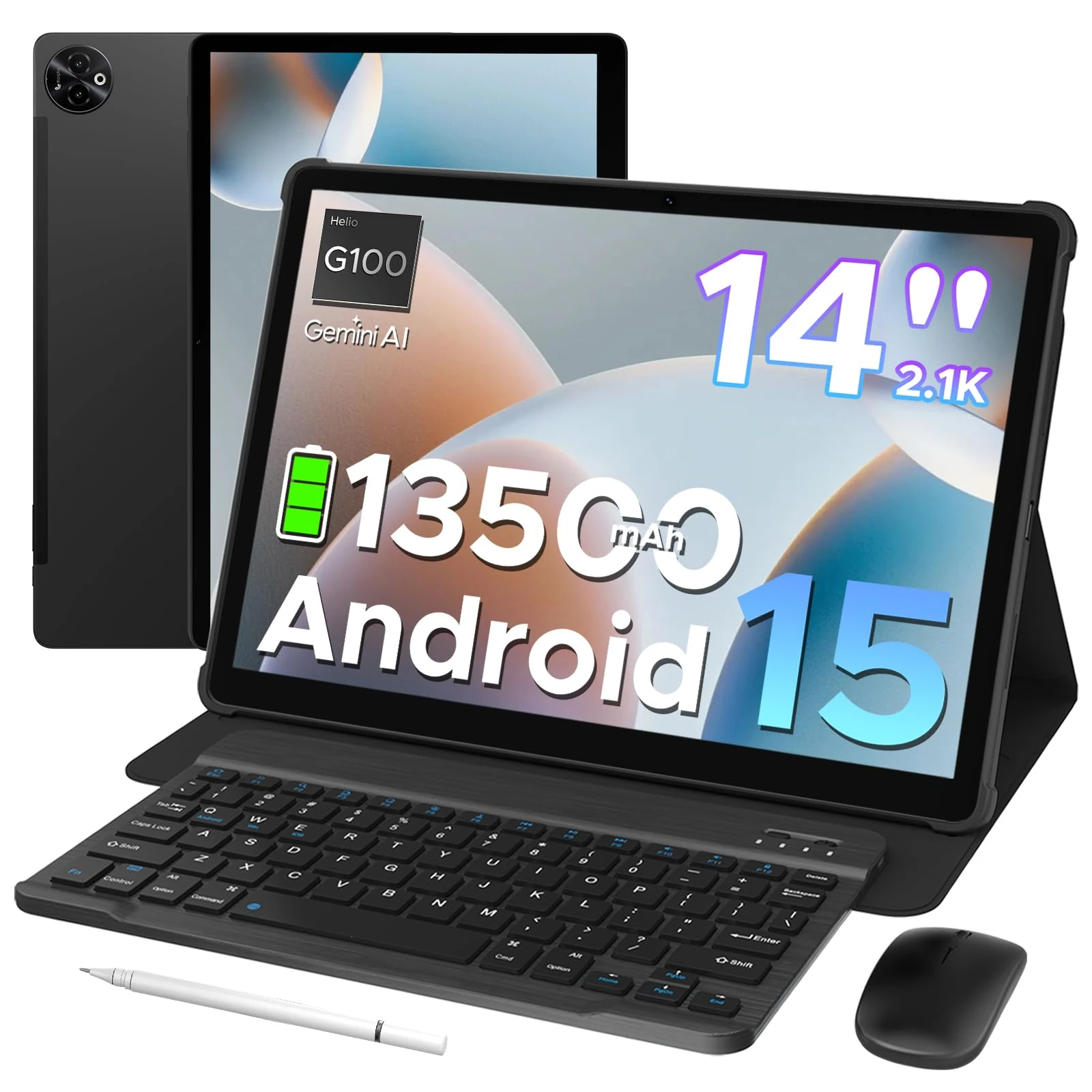 DOOGEE Tab E3 Max 14 Inch Tablet Android 15 Gaming Tablet with Keyboard, 13500mAh Battery MTK G100 Octa-Core Android Tablets 32GB RAM+256GB ROM (2TB TF), 2.1K (2160*1440), 4G LTE/5G WiFi/Widevine L1