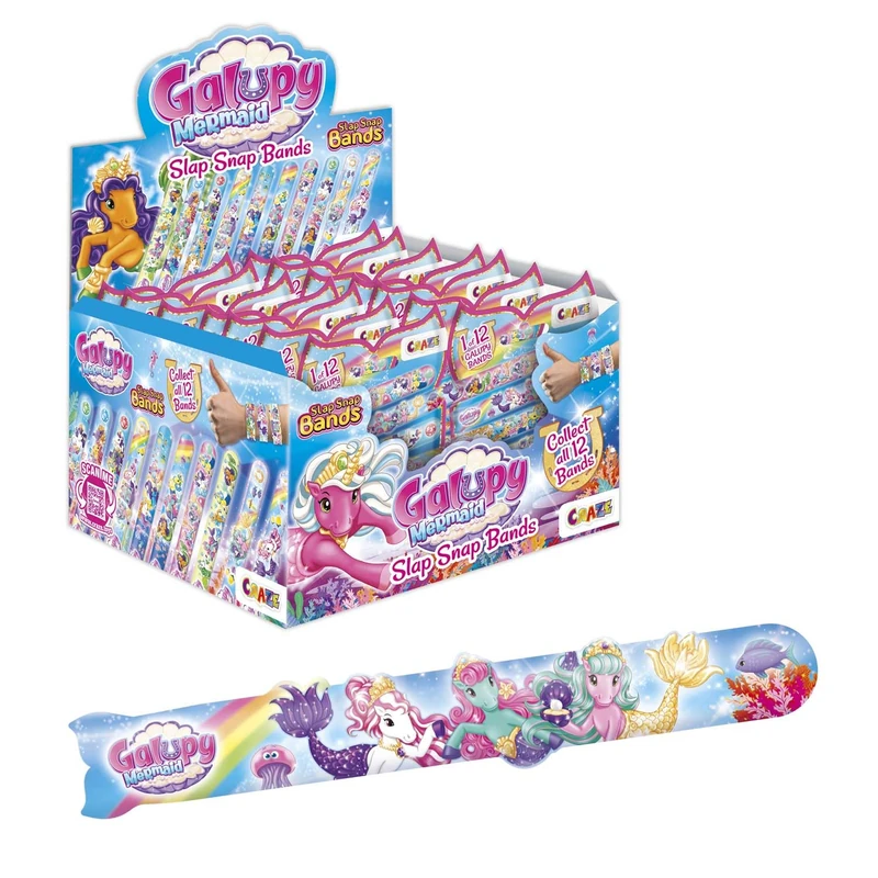 Slap Snap Bands CRAZE, display stand with 24 collectable bracelets for children with Galupy Mermaid designs, 12 models to collect - Image 1