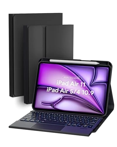 Doohoeek iPad Air 11 Case 2025(M3)/2024(M2), iPad Air 4th/5th Gen 10.9 inch, Bluetooth Wireless Illuminated Keyboard with Multi-Touch Trackpad, QWERTZ, Black