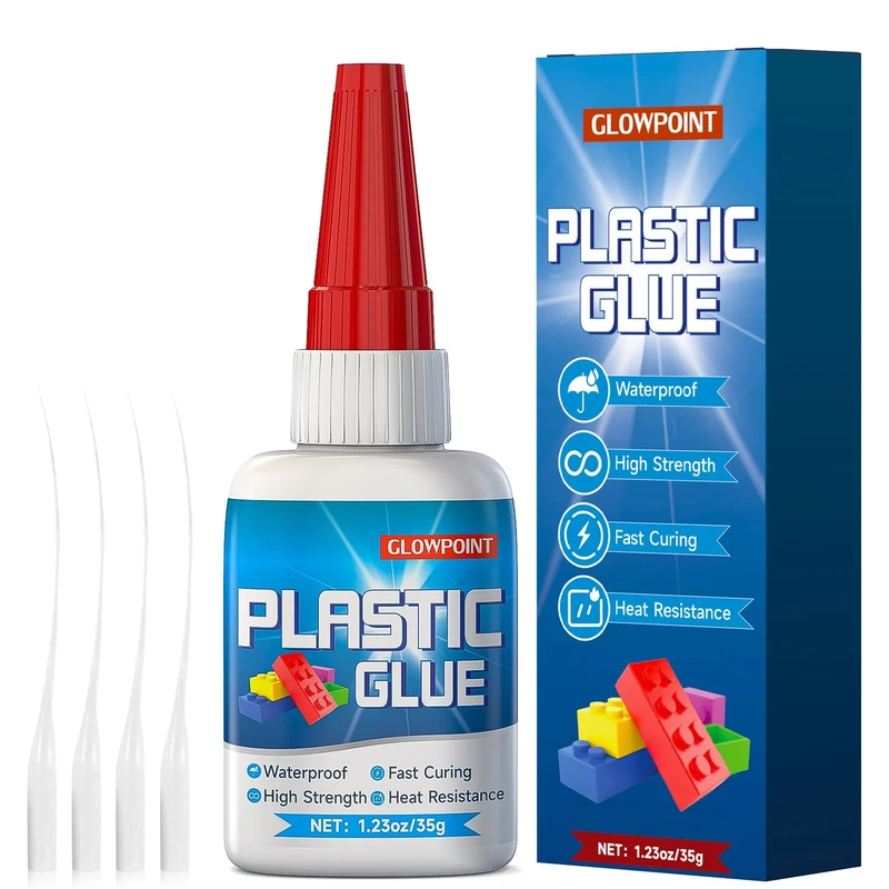 GLOWPOINT Plastic Glue, 35g Ultra-Strong, Clear Adhesive for Plastic Repair, Models, Toy, PVC, ABS, Acrylic, 3D Printing, and DIY Crafts