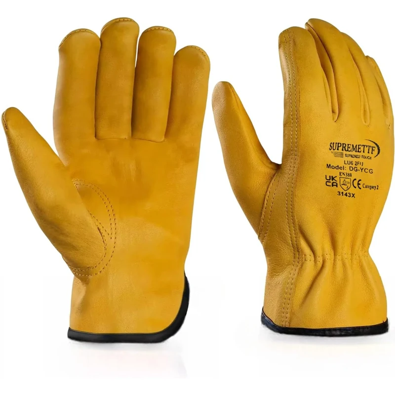 Supreme TTF Yellow Cowhide Work Gloves - 2 Pairs, 2XL, Fleece Lining
