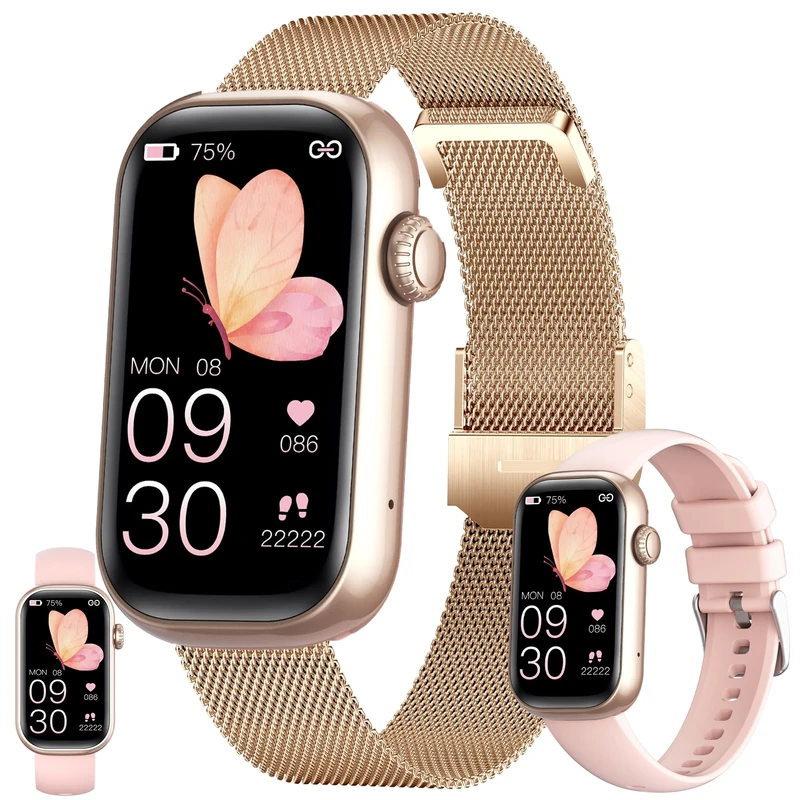 ZPIMY 1.47" AMOLED Smart Watch for Women, 2025 New Women Smartwatches, Fitness Tracker Smartwatch for Android iPhones, Digital Watches Step Counter, 2 Straps