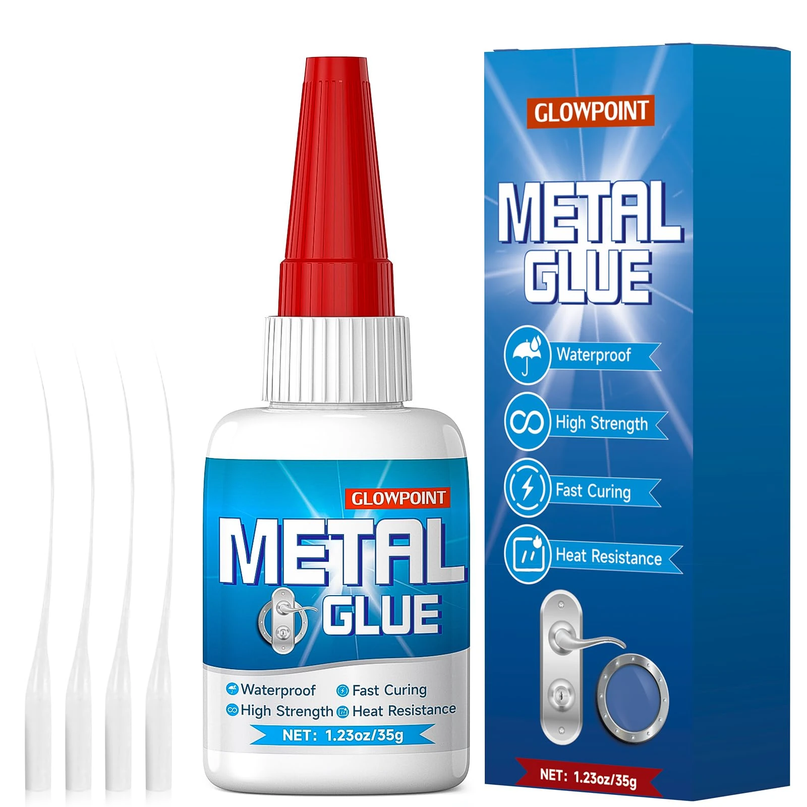 GLOWPOINT Metal Glue, 35g UltraStrong Adhesive for Stainless Steel, Aluminum, Iron, and More, Waterproof, Fast-Drying Repair Glue for Metal Crafts, Automotive, and DIY Projects