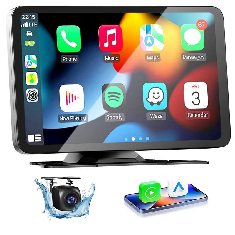 Wireless Car Stereo for Apple Carplay & Android Auto with Rear Camera 7" HD Touch Screen Car Play Screen with Mirror Link, Siri Voice Control, GPS Navigation, AUX for All Vehicles