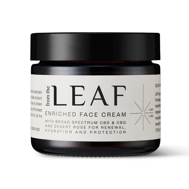 From The Leaf - Enriched Face CBD Cream - Deeply Nourishing Daily Face Moisturiser with Broad Spectrum CBD for Hydration and Protection - Contains Shea Butter, Jojoba Oil and More - 50ml