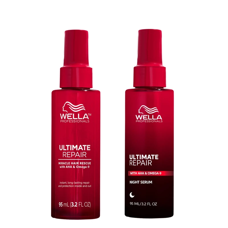 Wella Professionals Ultimate Repair Day/Night Bundle - Miracle Rescue Spray (95ml) & Lightweight Leave-in Night Serum (95ml) Repairs & Rebuilds All Types of Hair Damage