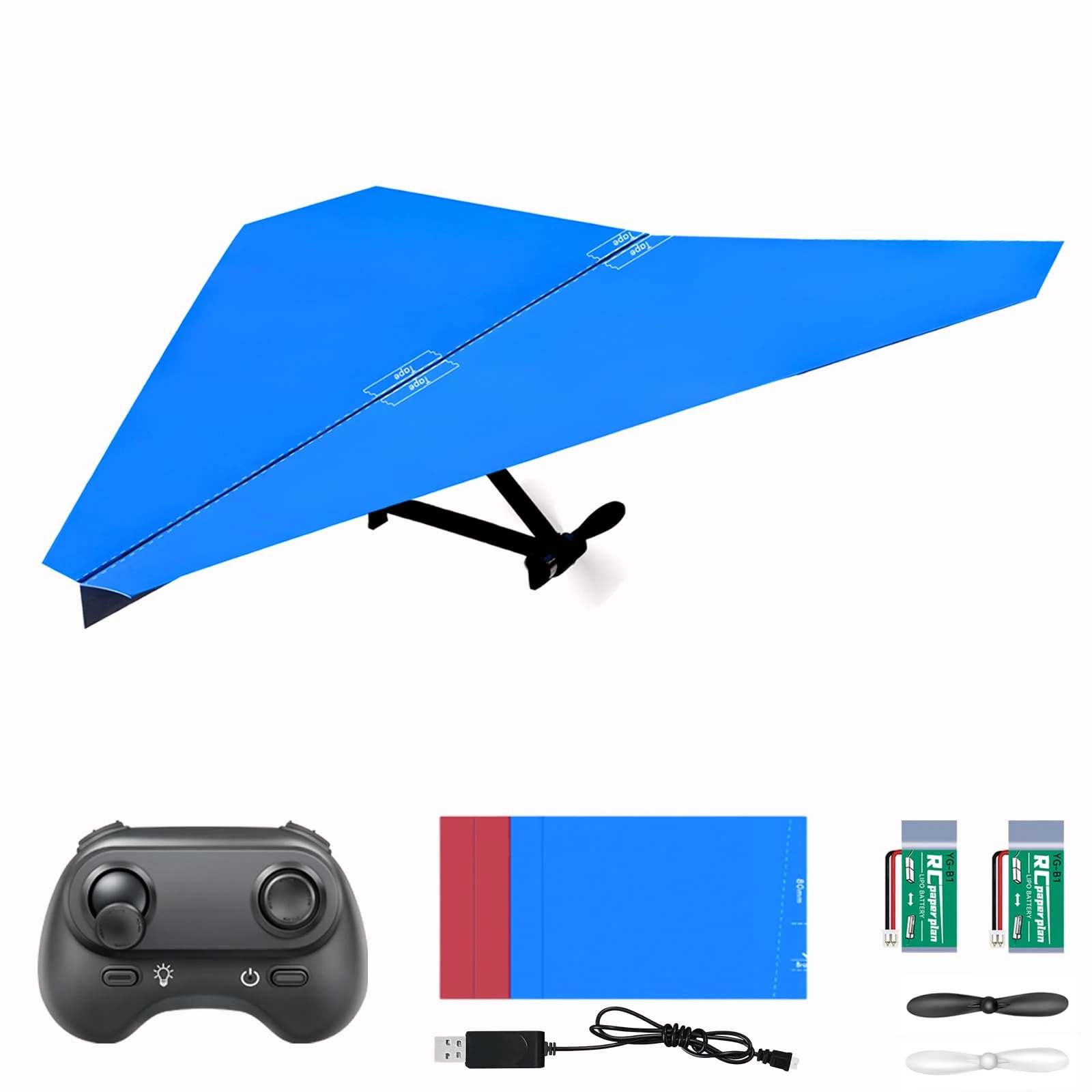 HAWK'S WORK RC Paper Plane, Remote Control Airplane Kit with Colored Papers, Super Easy Fly Toy for Kids DIY STEM KIT (Birdy X 2.0)