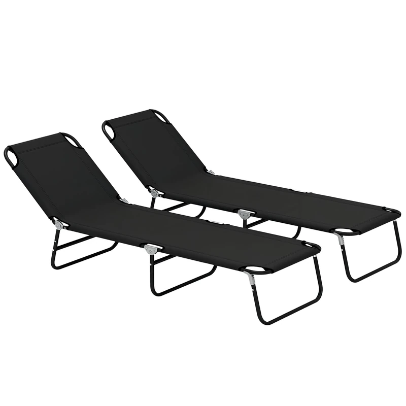 Outsunny Foldable Sun Lounger Set of 2 with 5-Position Adjustable Backrest, Outdoor Portable Recliner Chaise Lounge Chair with Breathable Mesh Fabric, Black