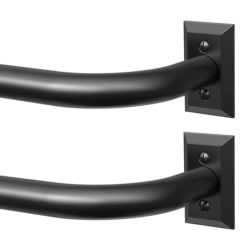 Black Curtain Rods 2 Pack, Heavy Duty Wrap Around Curtain Rod for Windows 28 to 48 Inch, Adjustable Decorative Blackout Drapery Pole, Modern Room Darkening Rod for Blackout Curtains, Matte Black