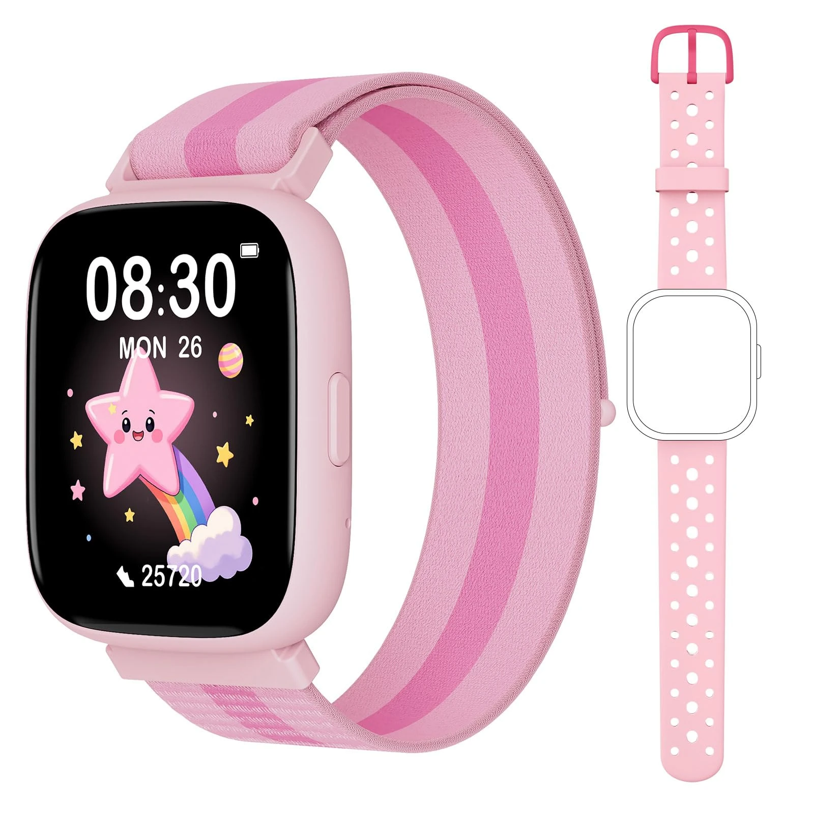 TICTIKY Smart Watch for Kids No Phone No APP Needed, 1.83" Fitness Tracker Watch with Pedometer, Step Counter， Heart Rate/Sleep Monitor, IP68 Waterproof, Puzzle Games for Girls Boys Teens 5-16 Nylon