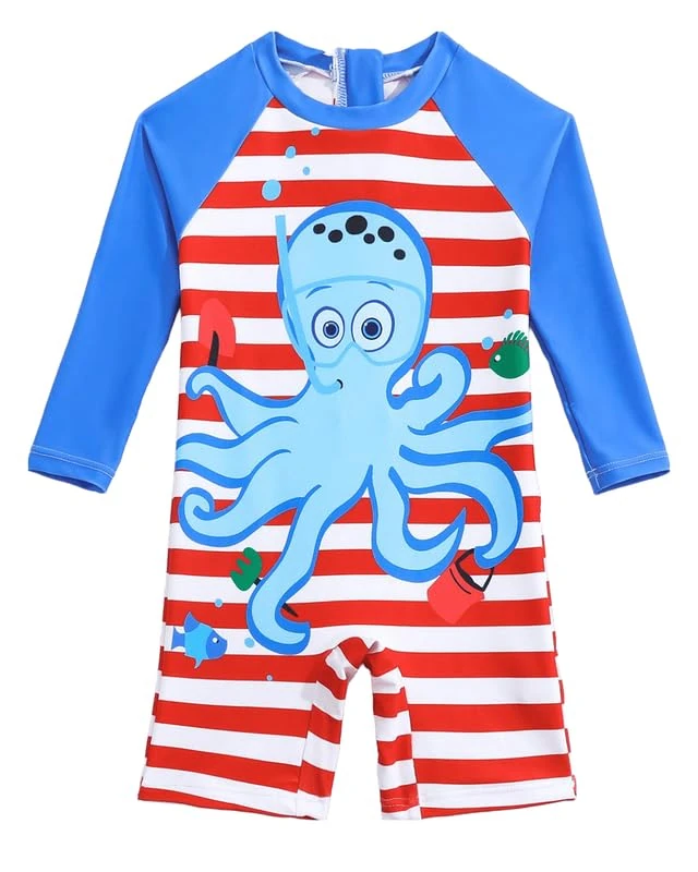 JiAmy Baby Swimwear One Pieces Girl/Boy Long Sleeve Swimsuit UV Sun Protection Round Neck Toddler Bathing Suit for 9-12 Months, Red