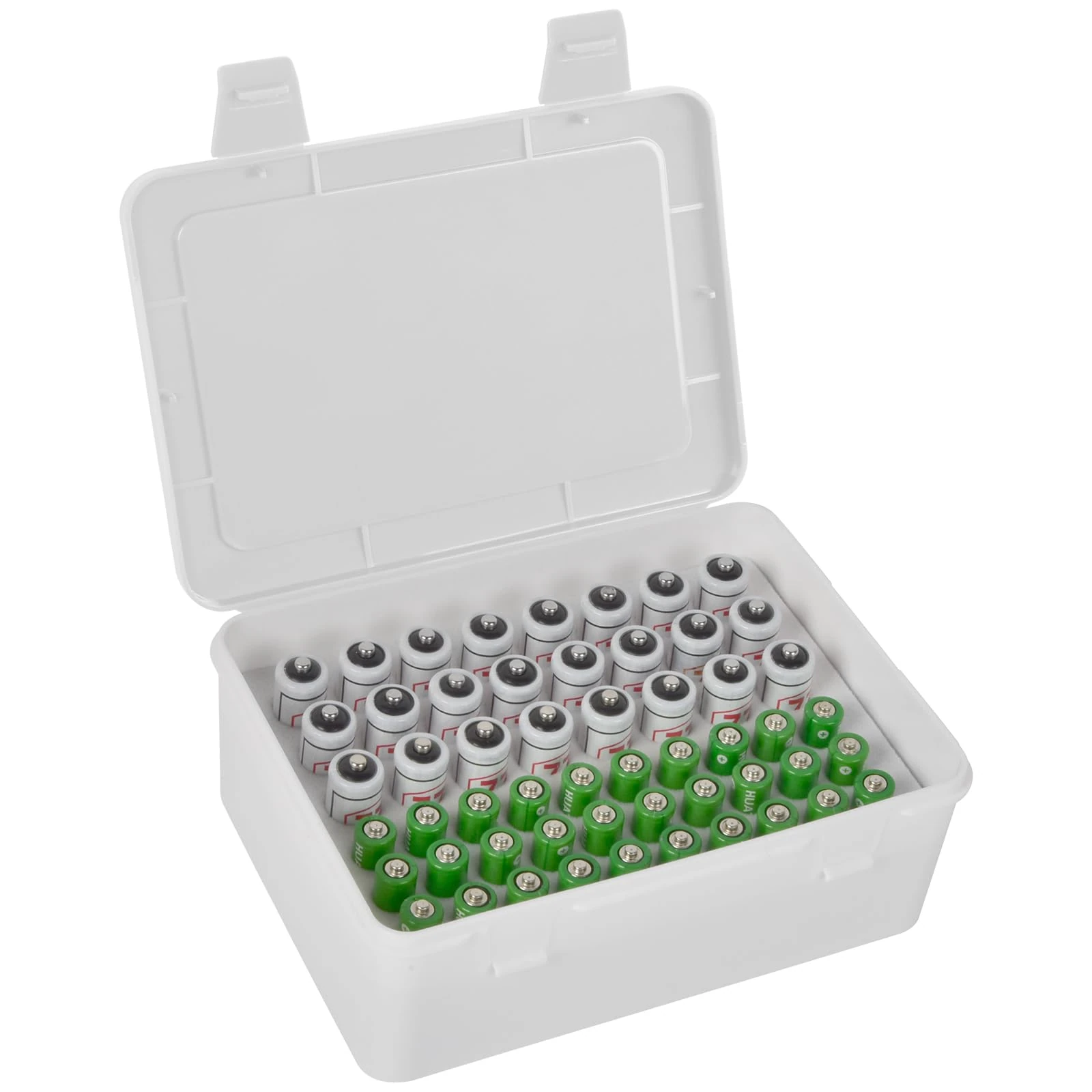 FULLCASE Battery Storage Organizer Holder Holds 54 AA AAA Batteries, Box Cases Garage Container, Home Drawer Organization Dispenser (Case Only) White