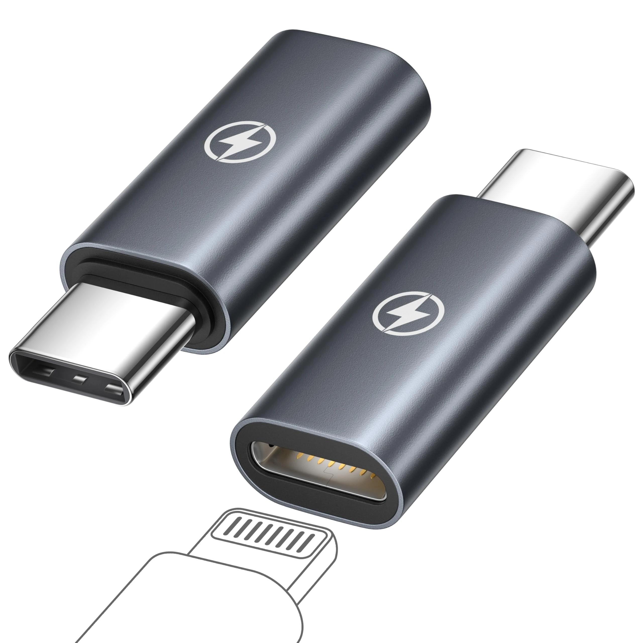 Lightning to USB C Adapter (2Pack), Lightning Female to USB C Male adapter 60W Fast Charging iPhone to USB c Adapter for iPhone 17 16 15 Pro Max/Plus, Samsung Galaxy S25 S24 S23, iPadPro/Air, MacBook