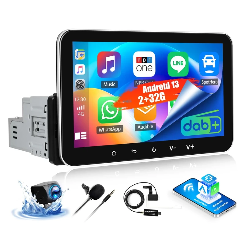 OiLiehu 2+32G Android 13 Single Din DAB+ Car Stereo with Wireless CarPlay Android Auto Mirror Link, 7" IPS Touch Screen 1 Din Radio with WiFi GPS Navi Bluetooth FM/RDS/Dab Radio EQ SWC Backup Camera