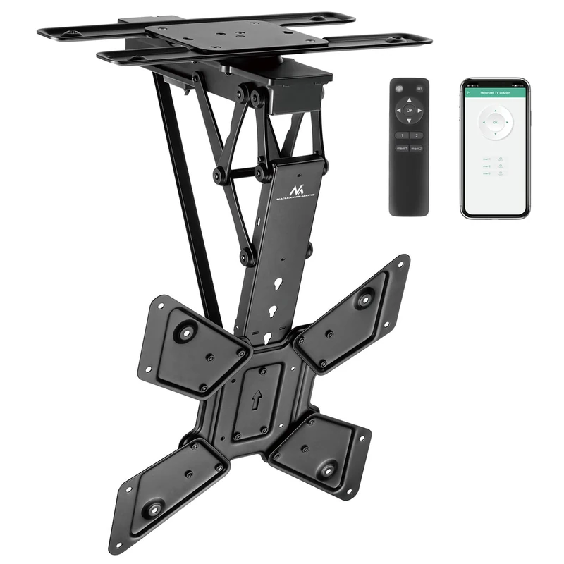 Maclean electric ceiling TV mount, TUYA support, max VESA 600x400, 90st swivel remote control, 23"-65", 30kg, MC-491
