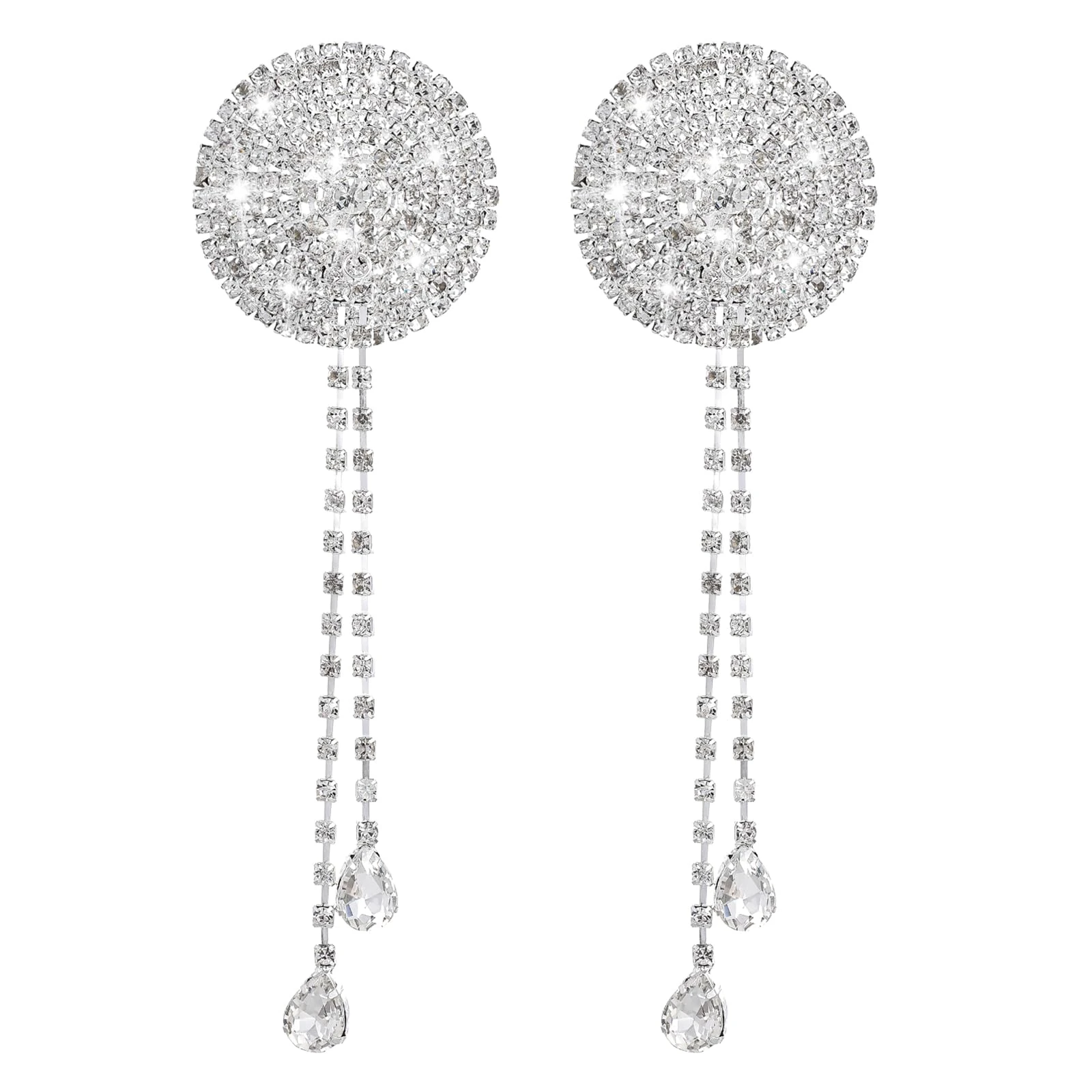 Lnngub Rhinestone Tassel Nipple Pasties,Nipple Tassels Women Boobie Tassels Rhinestone Pasties Nipples Covers Crystal Chest Nipples Stickers for Women Silver