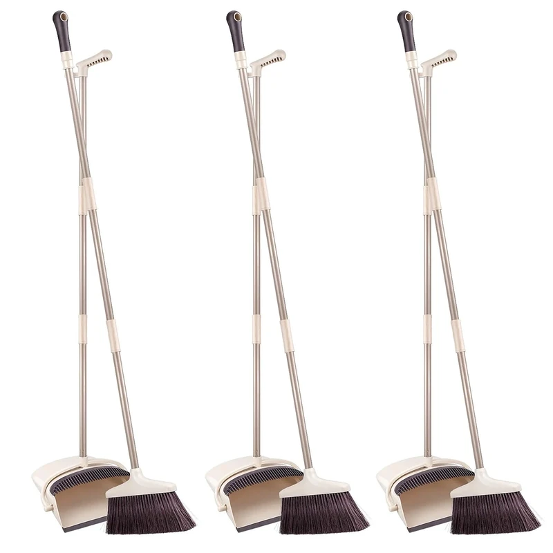 Woobroo 3Pcs Heavy-Duty Broom Outdoor,Household Collapsible Angle Brush with 100 cm Handle for Courtyard Garage Lobby Mall Market Floor Home Kitchen Room Office Pet
