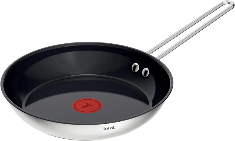 Tefal Nordica H8711955 Stainless Steel Wok Pan 28 cm, Non-Stick Coating, Integrated Thermal Signal Temperature Indicator, Suitable for All Hobs (Gas, Electric, Ceramic, Induction), Stainless Steel