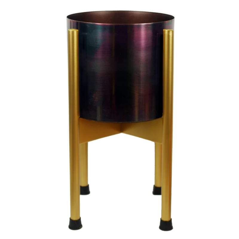 Botanik Medium Gold Stand with Iridescent Rainbow Metal Planter 38.5cm x 18cm