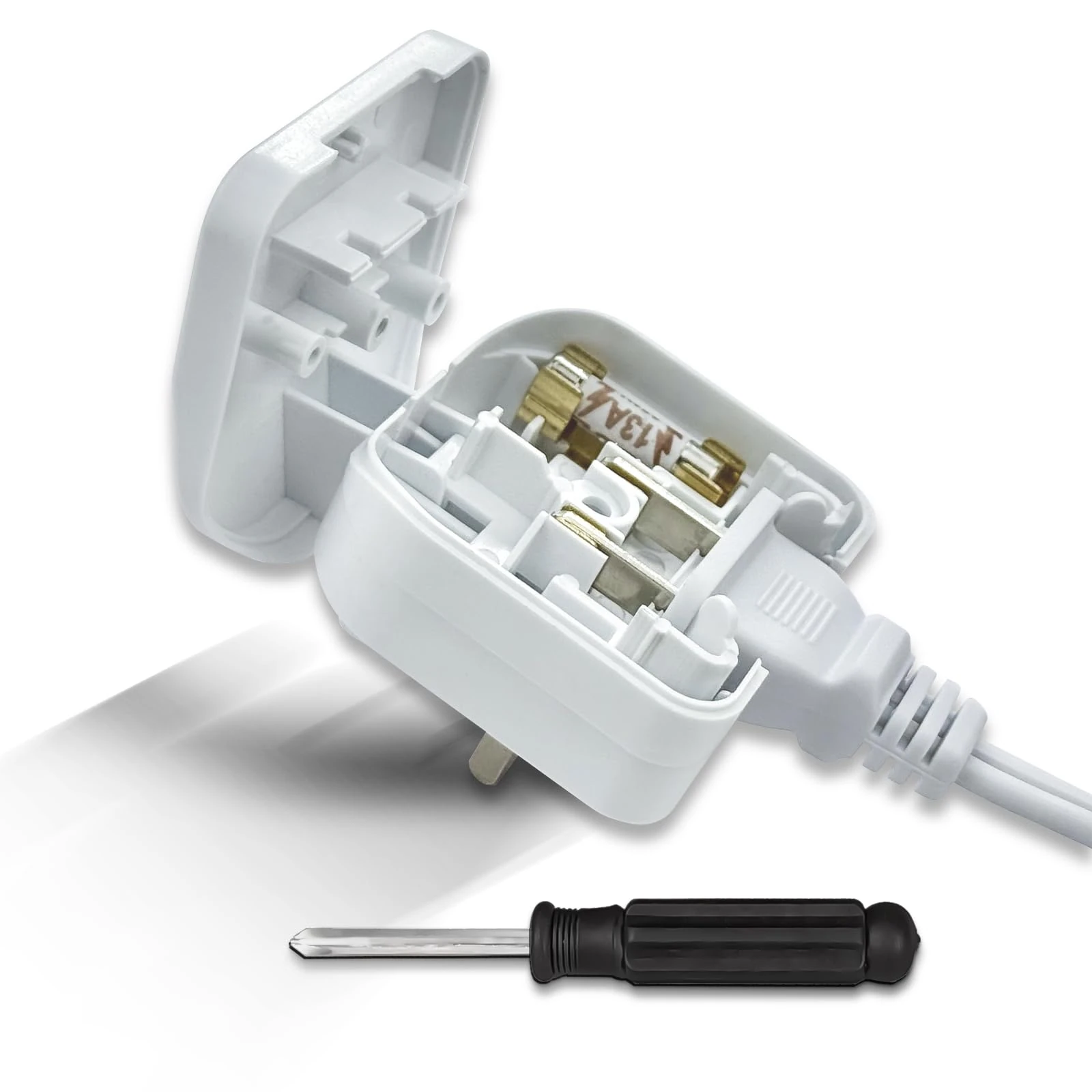 US to UK Plug Adapter with Screwdriver, USA to UK Plug Adaptor, China to UK Plug Adapter, Convert USA, Chinese, and Japanese Type A Plugs to UK Plug with Safety Fuse(13A, White)