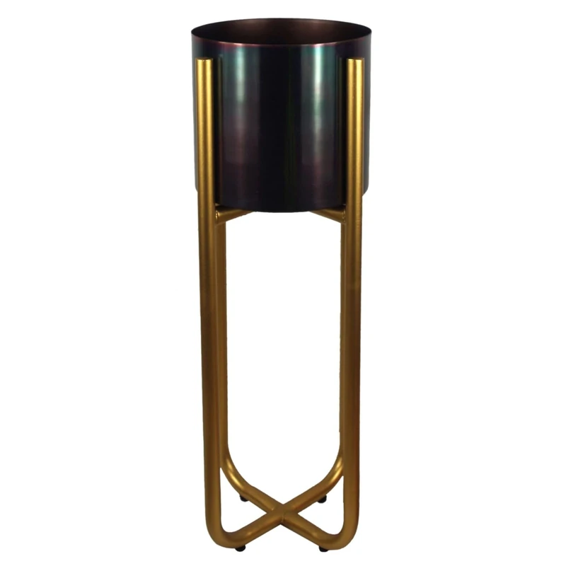 Botanik Tall Gold Stand with Iridescent Rainbow Metal Planter 62cm x 18cm