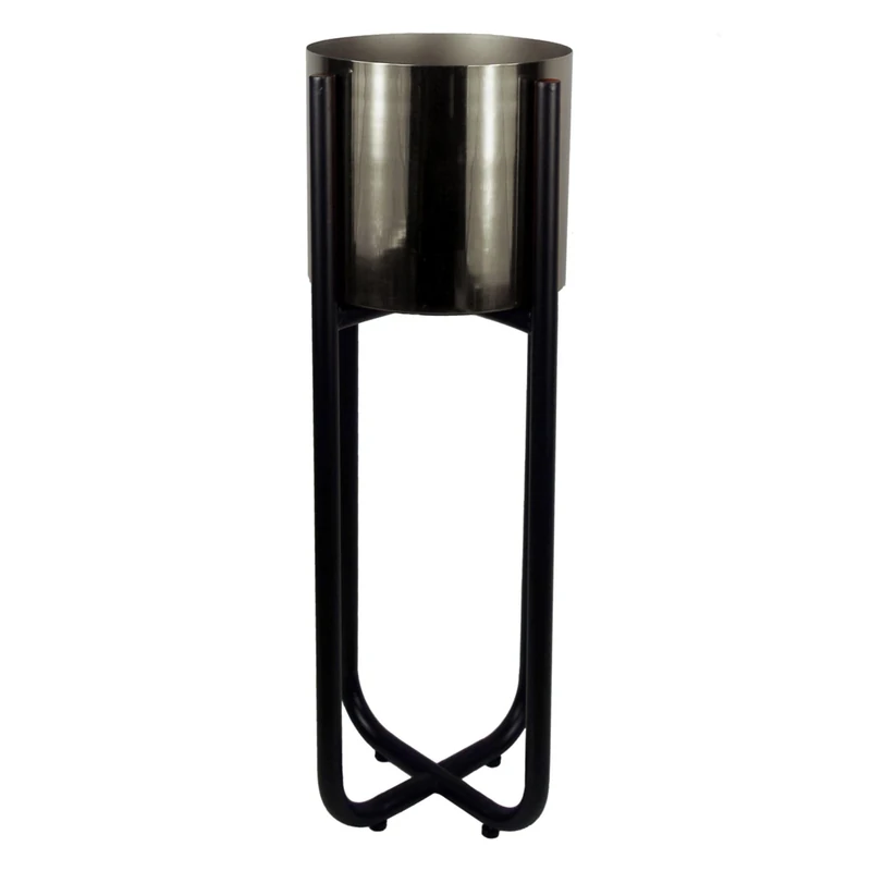 Tall Black Stand with Silver Metal Planter 62cm x 18cm