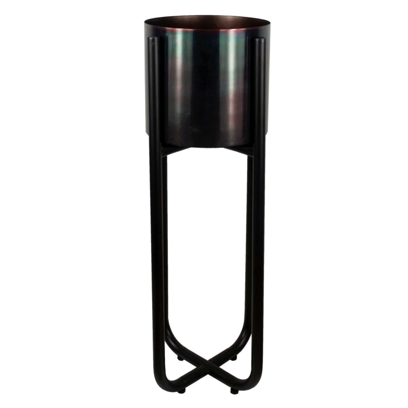 Tall Black Stand with Iridescent Rainbow Metal Planter 62cm x 18cm