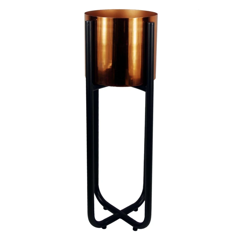 Botanik Tall Black Stand with Copper Metal Planter 62cm x 18cm