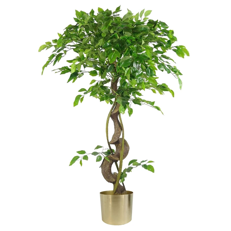 Botanik 120cm Twisted Trunk Artificial Japanese Fruticosa Style Ficus Tree Gold Planter