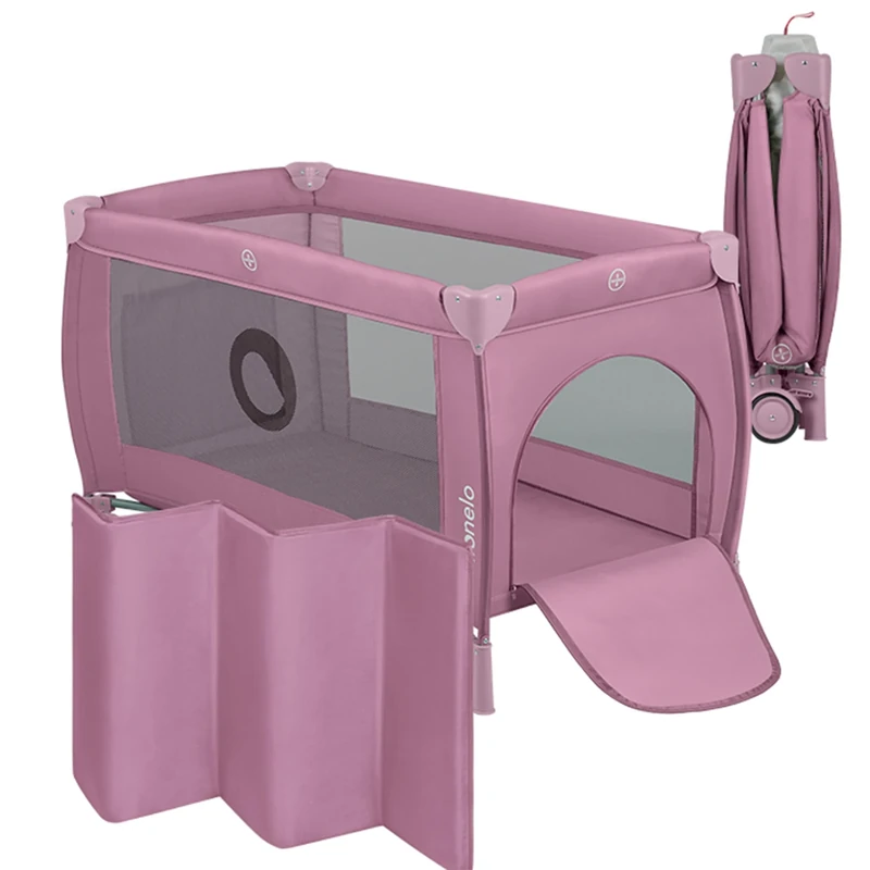 Lionelo STEFI Plus 2in1 Travel Cot & Baby Zone Portable with 2-Level Mattress Heigh, Baby Bed for Newborns and Toddlers 0-36kg Mattress, Side Entry, Breathable Mesh LockGuard Safety Wheels, Easy-Fold