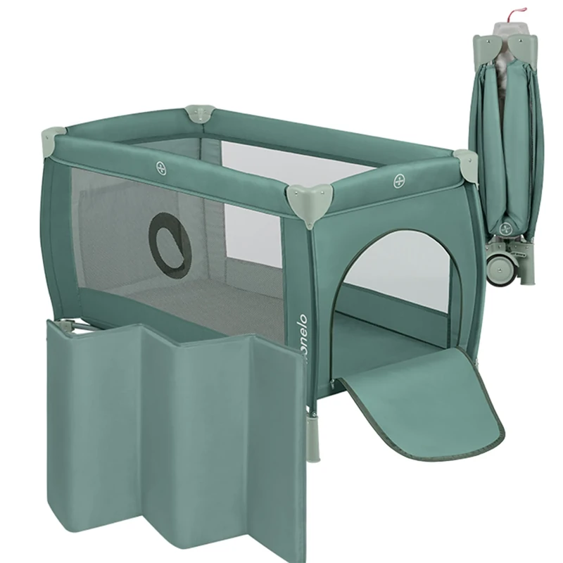 Lionelo STEFI Plus 2in1 Travel Cot & Baby Zone Portable with 2-Level Mattress Heigh, Baby Bed for Newborns and Toddlers 0-36kg Mattress, Side Entry, Breathable Mesh LockGuard Safety Wheels, Easy-Fold