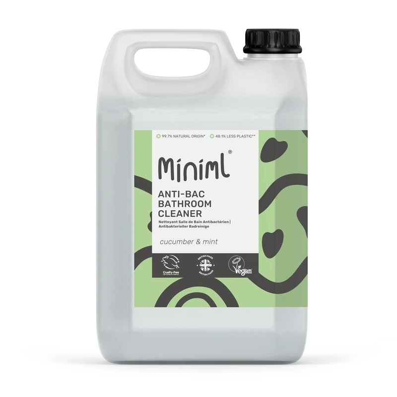 Miniml Anti-Bac Bathroom Cleaner Spray, 5L Refill - Cucumber & Mint Scent, Removes 99.9% of Bacteria, Cruelty-Free, Vegan, Natural & Plant-Based Powerful Anti-Bacterial Cleaning Formula Bulk Buy