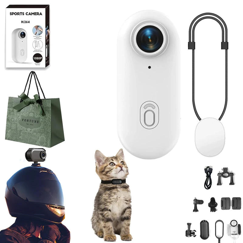 Gienslru Gosnap - Go Snap Camera, 4k Thumb Action Camera, Pnarma Gosnap with 360° Rotation Spring Clip, HD 1080p necklace camera, Mount Anywhere (White)