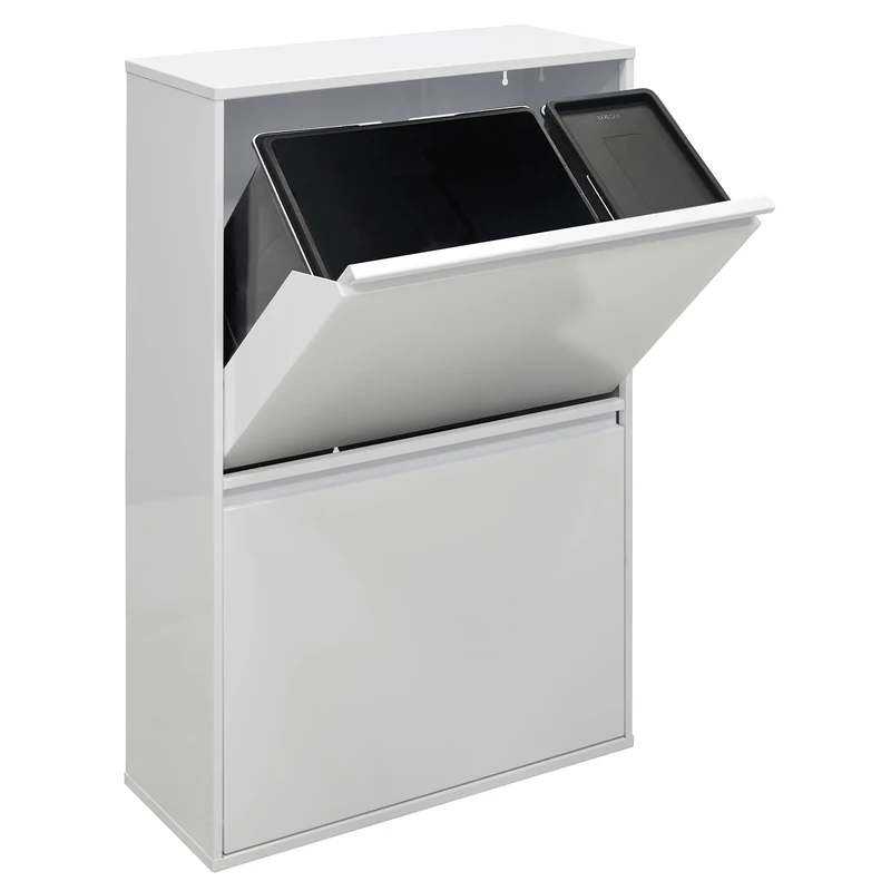 Arregui CR601-B2 4 Compartment Steel Recycling and Trash Can | 23+11+17+17L (68L) | Kitchen Trash Bins | Home Recycling Containers | with 24L Container Bin | White